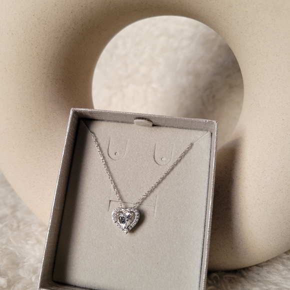 NWOT Heart-Shaped White Lab-Created Sapphire Frame Pendant in Sterling Silver - Picture 10 of 10